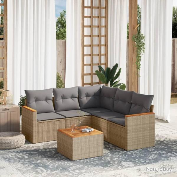 Salon de jardin avec coussins 6pcs m�lange beige r�sine tress�e