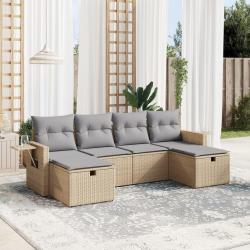 Salon de jardin avec coussins 6pcs m&eacute;lange beige r&eacute;sine tress&eacute;e