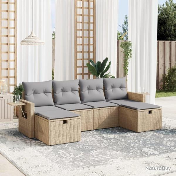 Salon de jardin avec coussins 6pcs m�lange beige r�sine tress�e alsavelo