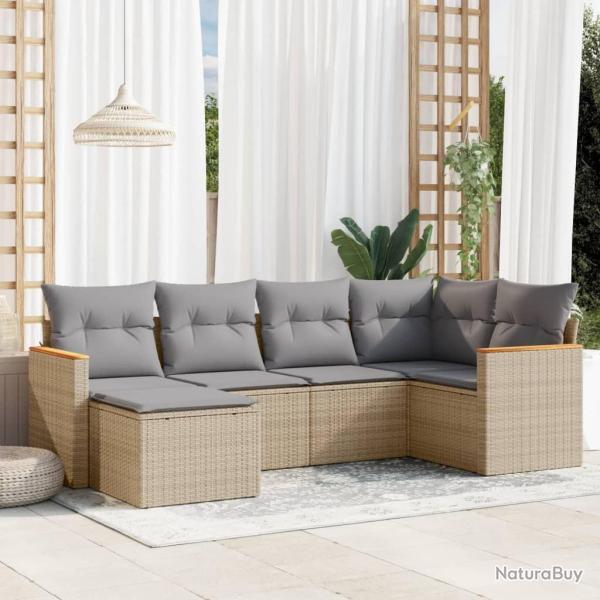 Salon de jardin avec coussins 6pcs m�lange beige r�sine tress�e