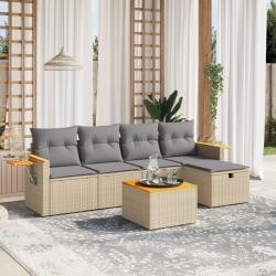 Salon de jardin avec coussins 6pcs m&eacute;lange beige r&eacute;sine tress&eacute;e