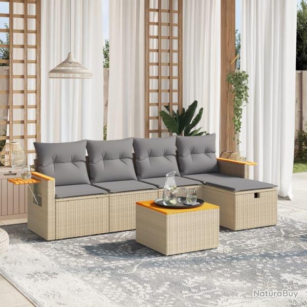 Salon de jardin avec coussins 6pcs m�lange beige r�sine tress�e