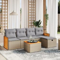 Salon de jardin avec coussins 6pcs m&eacute;lange beige r&eacute;sine tress&eacute;e