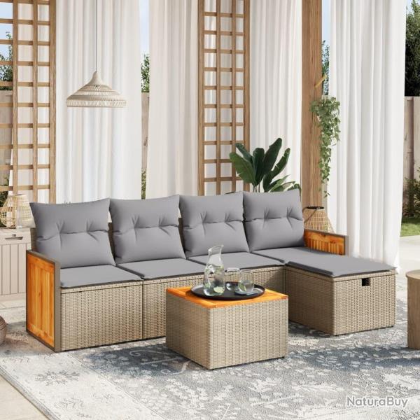 Salon de jardin avec coussins 6pcs m�lange beige r�sine tress�e alsavelo