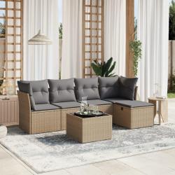 Salon de jardin avec coussins 6pcs m&eacute;lange beige r&eacute;sine tress&eacute;e