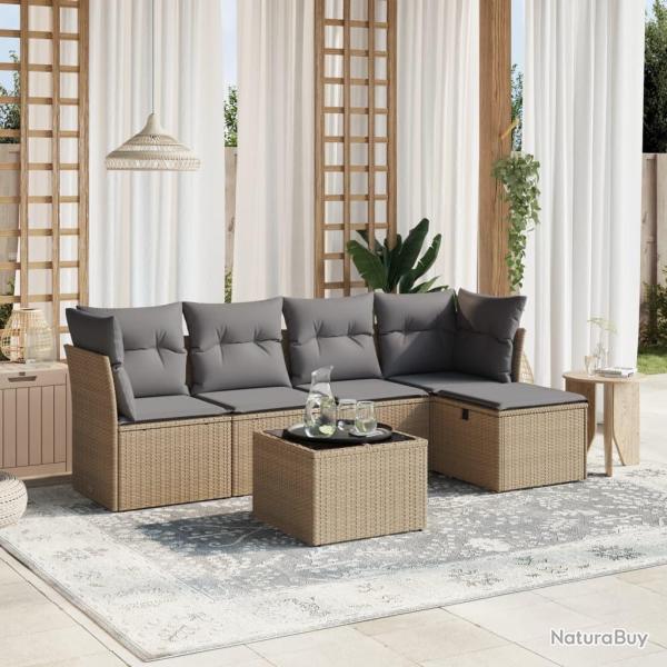 Salon de jardin avec coussins 6pcs m�lange beige r�sine tress�e alsavelo