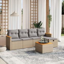 Salon de jardin avec coussins 6pcs m&eacute;lange beige r&eacute;sine tress&eacute;e