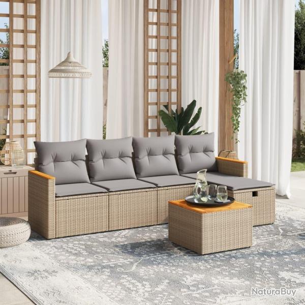 Salon de jardin avec coussins 6pcs m�lange beige r�sine tress�e