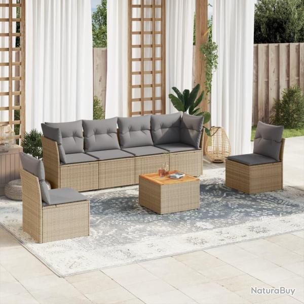 Salon de jardin avec coussins 7 pcs beige r�sine tress�e