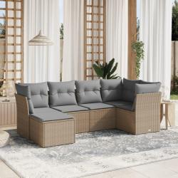 Salon de jardin avec coussins 6pcs m&eacute;lange beige r&eacute;sine tress&eacute;e