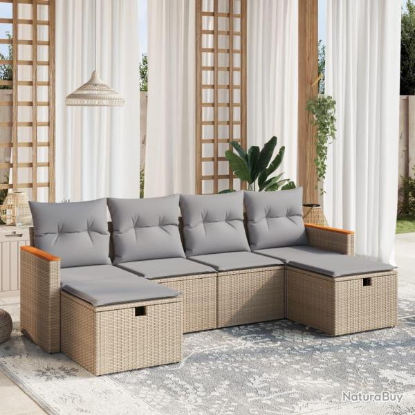 Salon de jardin avec coussins 6pcs m�lange beige r�sine tress�e alsavelo