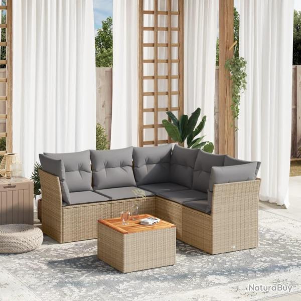 Salon de jardin avec coussins 6pcs m�lange beige r�sine tress�e alsavelo