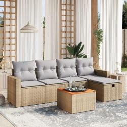 Salon de jardin avec coussins 6pcs m&eacute;lange beige r&eacute;sine tress&eacute;e