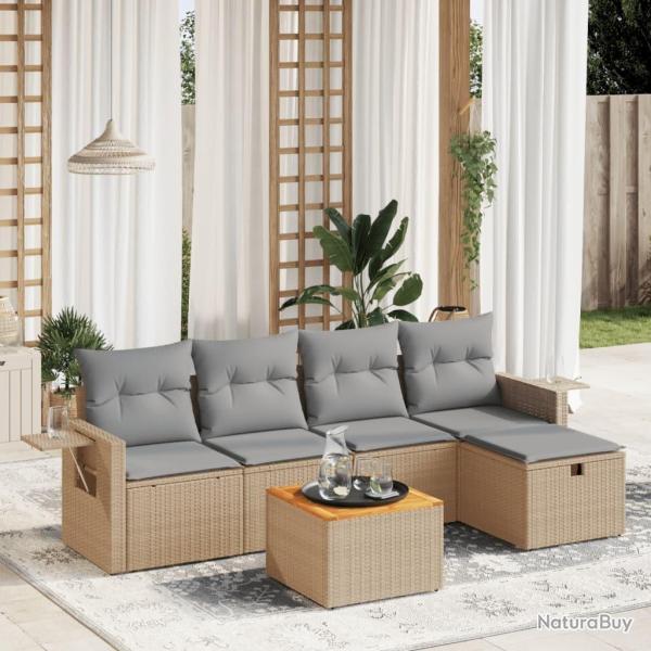 Salon de jardin avec coussins 6pcs m�lange beige r�sine tress�e alsavelo