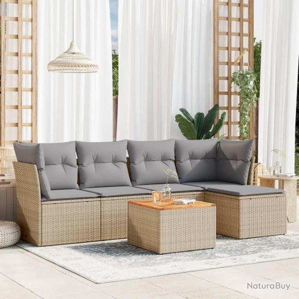 Salon de jardin avec coussins 6pcs m�lange beige r�sine tress�e