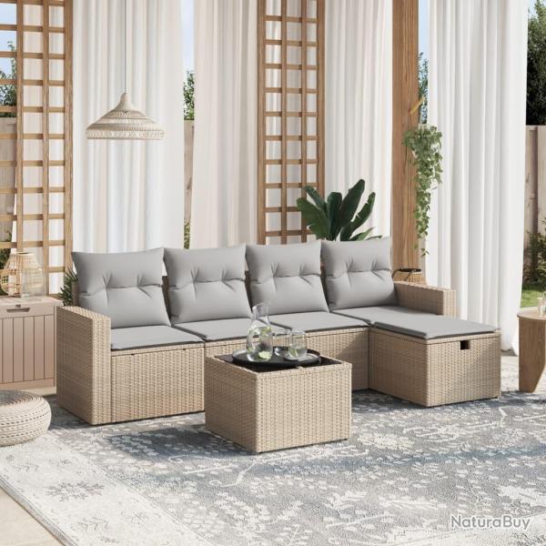Salon de jardin avec coussins 6pcs m�lange beige r�sine tress�e alsavelo