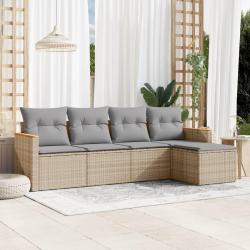 Salon de jardin avec coussins 5 pcs beige r&eacute;sine tress&eacute;e