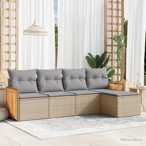 Salon de jardin avec coussins 5 pcs beige r�sine tress�e