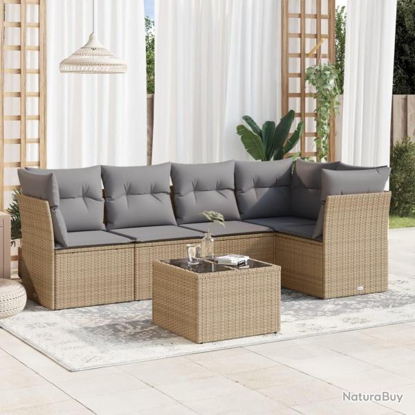 Salon de jardin avec coussins 6 pcs beige r�sine tress�e