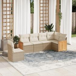 Salon de jardin avec coussins 6 pcs beige r&eacute;sine tress&eacute;e alsavelo
