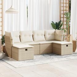 Salon de jardin avec coussins 6 pcs beige r&eacute;sine tress&eacute;e