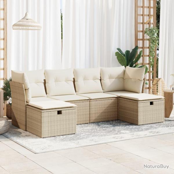 Salon de jardin avec coussins 6 pcs beige r�sine tress�e alsavelo