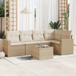 Salon de jardin avec coussins 6 pcs beige r&eacute;sine tress&eacute;e
