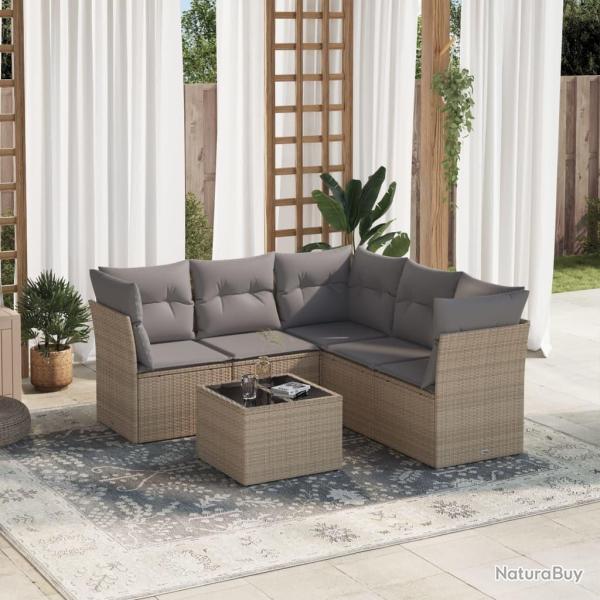 Salon de jardin avec coussins 6 pcs beige r�sine tress�e alsavelo