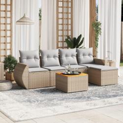 Salon de jardin avec coussins 6 pcs beige r&eacute;sine tress&eacute;e alsavelo