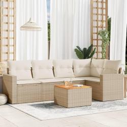 Salon de jardin avec coussins 6 pcs beige r&eacute;sine tress&eacute;e