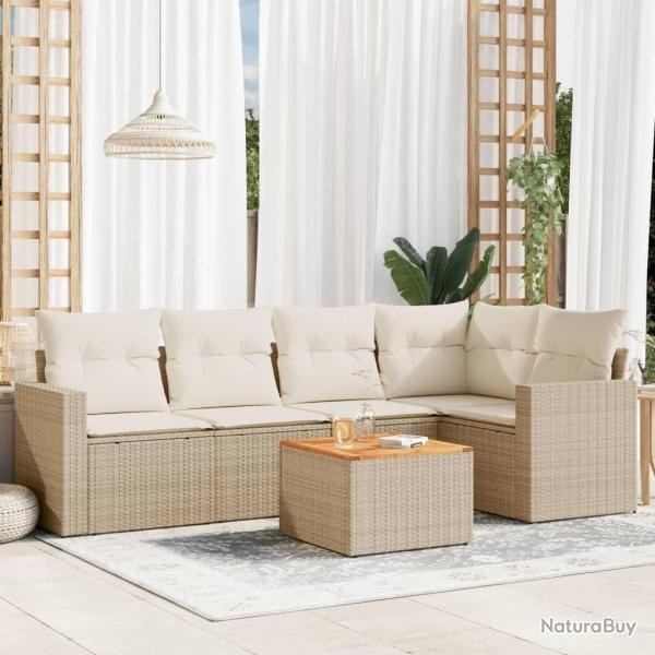 Salon de jardin avec coussins 6 pcs beige r�sine tress�e