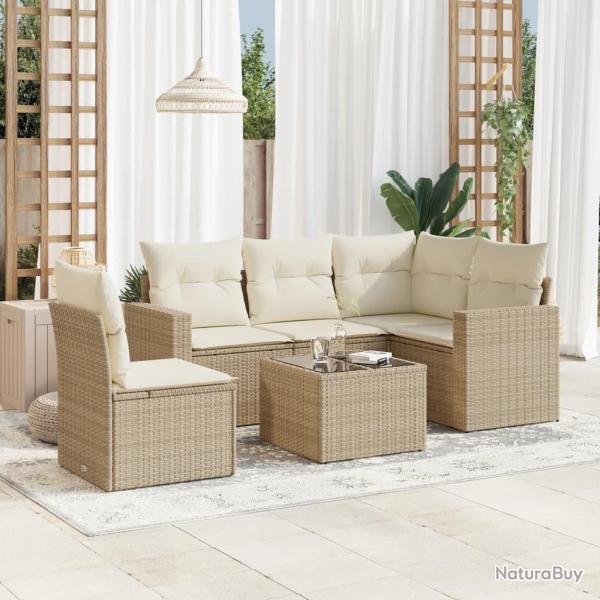 Salon de jardin avec coussins 6 pcs beige r�sine tress�e