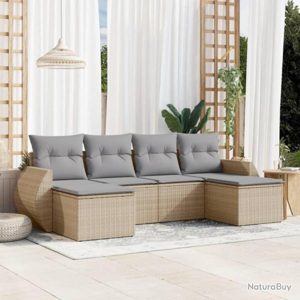 Salon de jardin avec coussins 6 pcs beige r�sine tress�e