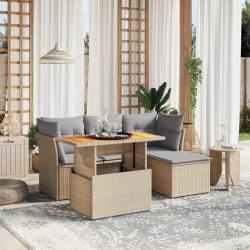Salon de jardin avec coussins 6 pcs beige r&eacute;sine tress&eacute;e