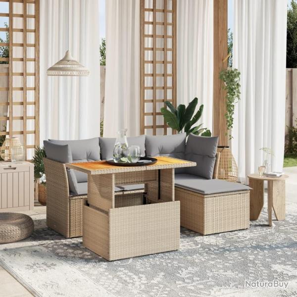 Salon de jardin avec coussins 6 pcs beige r�sine tress�e