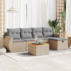 Salon de jardin avec coussins 6 pcs beige r&eacute;sine tress&eacute;e alsavelo