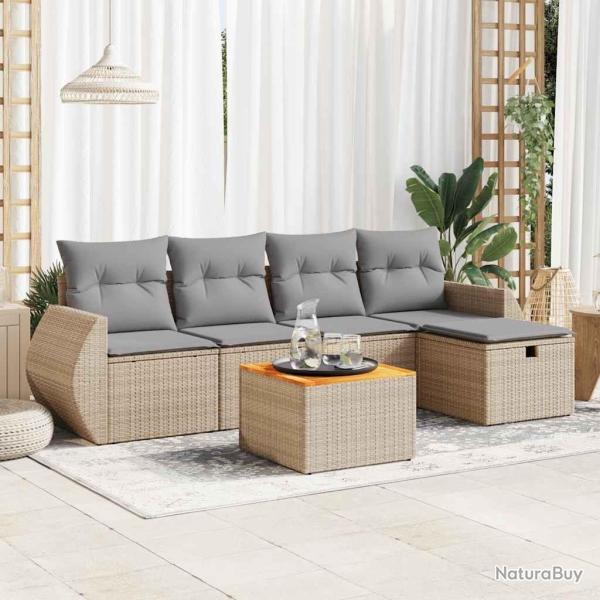 Salon de jardin avec coussins 6 pcs beige r�sine tress�e alsavelo