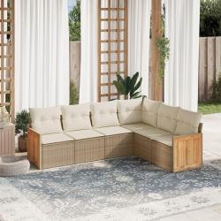 Salon de jardin avec coussins 6 pcs beige r&eacute;sine tress&eacute;e alsavelo
