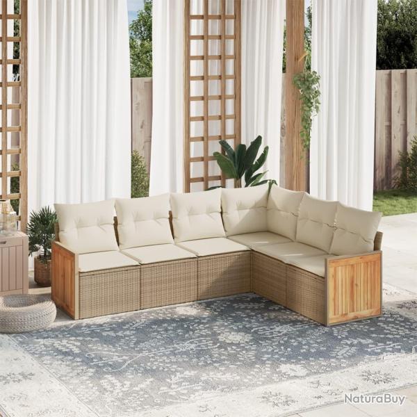 Salon de jardin avec coussins 6 pcs beige r�sine tress�e alsavelo