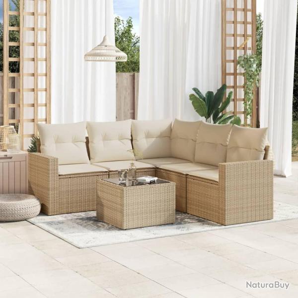 Salon de jardin avec coussins 6 pcs beige r�sine tress�e