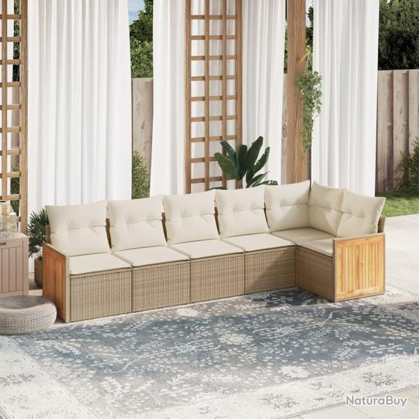 Salon de jardin avec coussins 6 pcs beige r�sine tress�e