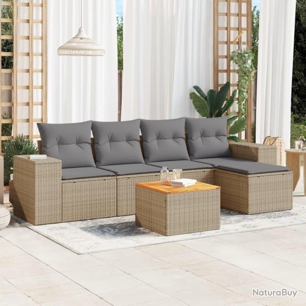 Salon de jardin avec coussins 6 pcs beige r�sine tress�e