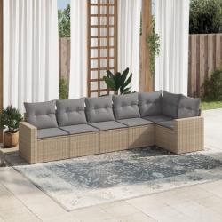 Salon de jardin avec coussins 6 pcs beige r&eacute;sine tress&eacute;e