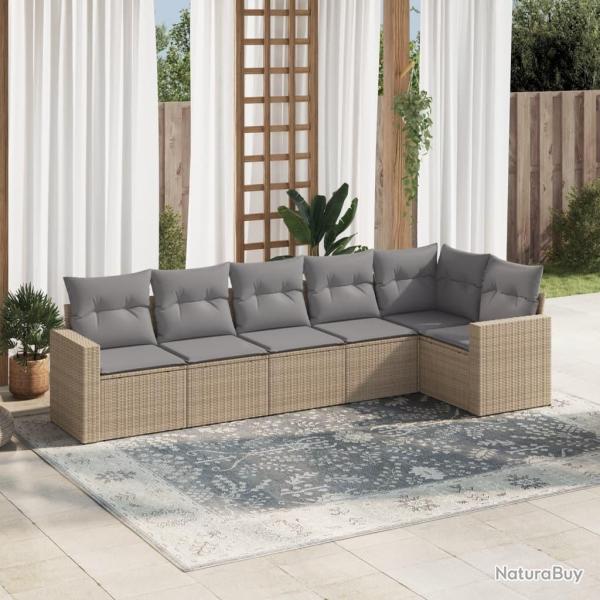 Salon de jardin avec coussins 6 pcs beige r�sine tress�e