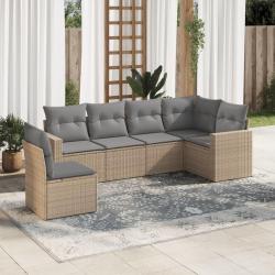 Salon de jardin avec coussins 6 pcs beige r&eacute;sine tress&eacute;e
