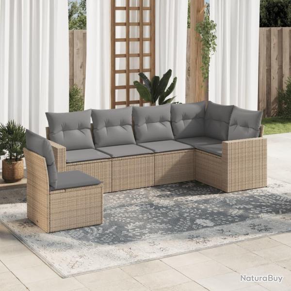 Salon de jardin avec coussins 6 pcs beige r�sine tress�e