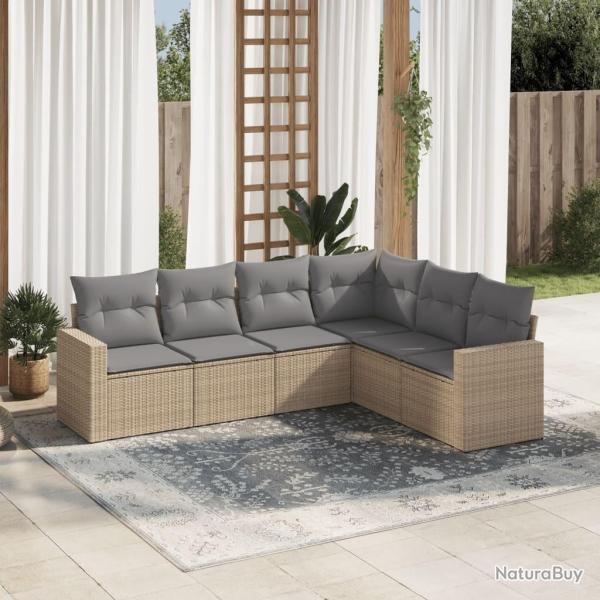 Salon de jardin avec coussins 6 pcs beige r�sine tress�e