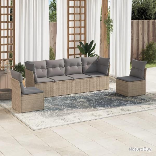 Salon de jardin avec coussins 6 pcs beige r�sine tress�e