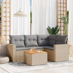 Salon de jardin avec coussins 5pcs m&eacute;lange beige r&eacute;sine tress&eacute;e