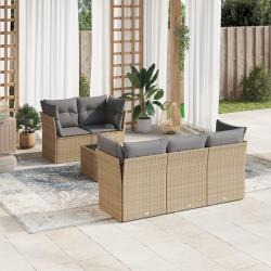Salon de jardin avec coussins 6 pcs beige r&eacute;sine tress&eacute;e
